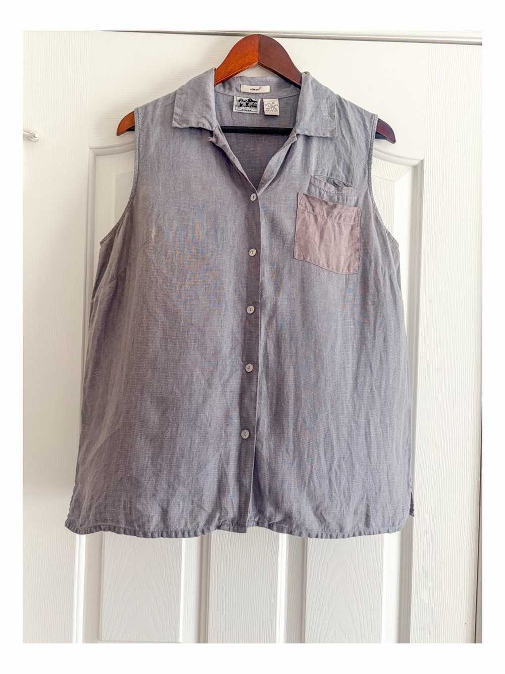 Edward Irish Linen Sleeveless Button Front Shirt Light Blue & Pink XL 100% Linen